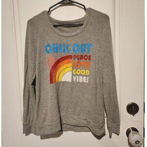 Chaser Women's Cut-out Soft Gray Graphic Sweater Medium Pullover Sweatshirt
